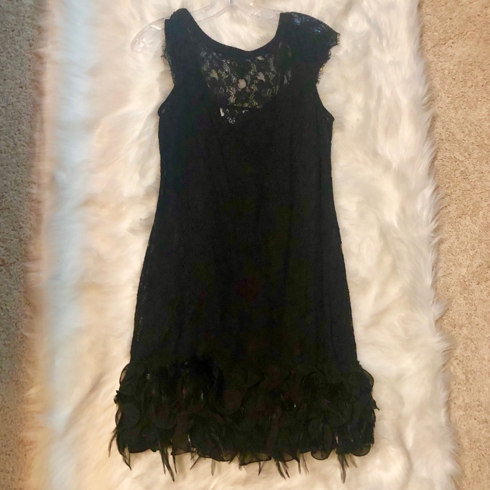 Black Net Dress with feather lining bottom